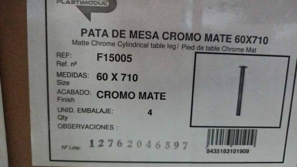 PATA MESA COCINA REGULABLE 60- 710CTM PLATA MATE POR UNIDADES